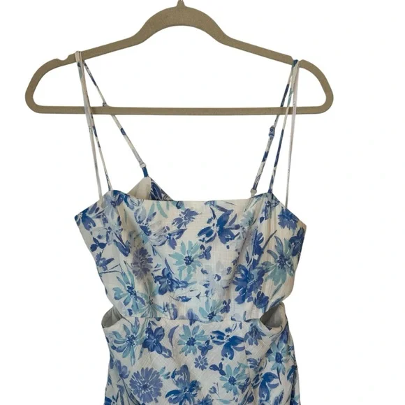 Lulus Serene Views Blue and White Floral Print Cutout Midi Dress Size Large - Picture 6 of 13